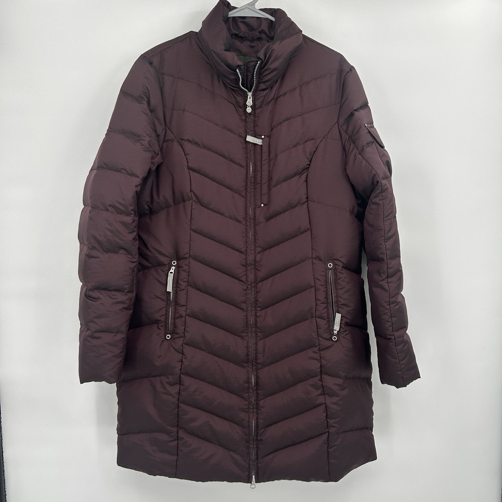 Eddie Bauer Womens Sun Valley Goose Down Quilted Parka Coat Size L Purple Puffer